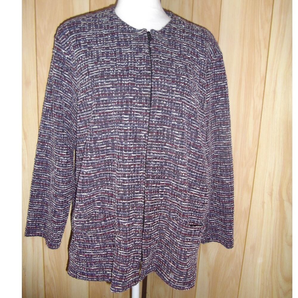 Vintage Bon Worth Purple Tweed Knit Zip Jacket LP Shoulder Pads Y2K